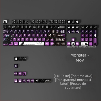 Capace pentru taste XDA personalizate, cu tema anime Monster Godzilla — sublimare prin dye-sublimation, material ABS, compatibilitate universală cu tastaturi mecanice.