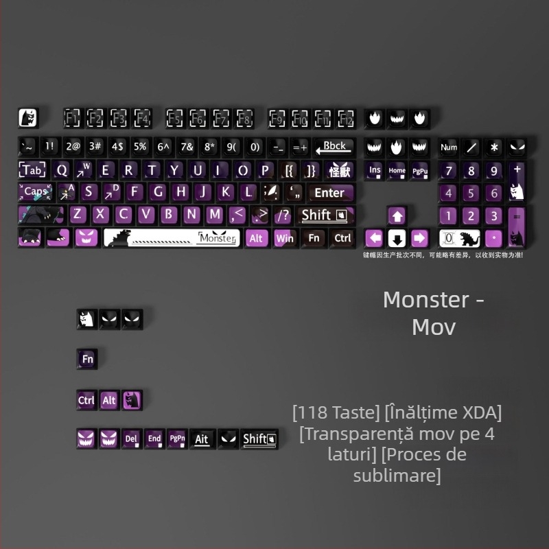Capace pentru taste XDA personalizate, cu tema anime Monster Godzilla — sublimare prin dye-sublimation, material ABS, compatibilitate universală cu tastaturi mecanice.
