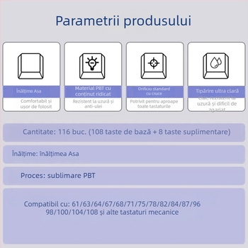 Set personalizat de capace pentru taste PBT sublimare pentru tastatură mecanică – temă transparentă inspirată din porțelan – compatibil cu layout-uri 61/87/108