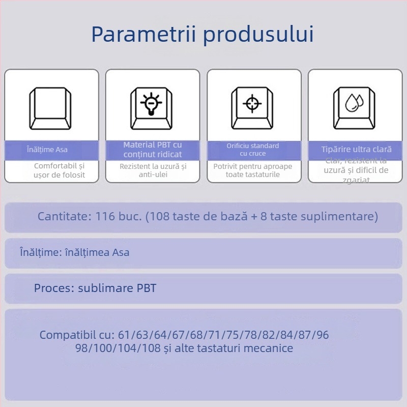 Set personalizat de capace pentru taste PBT sublimare pentru tastatură mecanică – temă transparentă inspirată din porțelan – compatibil cu layout-uri 61/87/108
