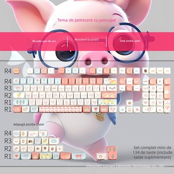 Keycaps pentru tastaturi mecanice – profil redus, temă Pigman Party, material PBT, imprimare Dye-Sublimation pe cinci fețe, compatibilitate universală