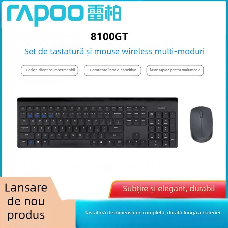 Rapoo 8100GT Set tastatură și mouse fără fir – interfețe USB, 1600dpi, ergonomic, pentru notebook și desktop