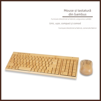 Set wireless tastatură și mouse din bambus - Bluetooth, 1200dpi, ergonomic, iluminat de fundal (CR-065)