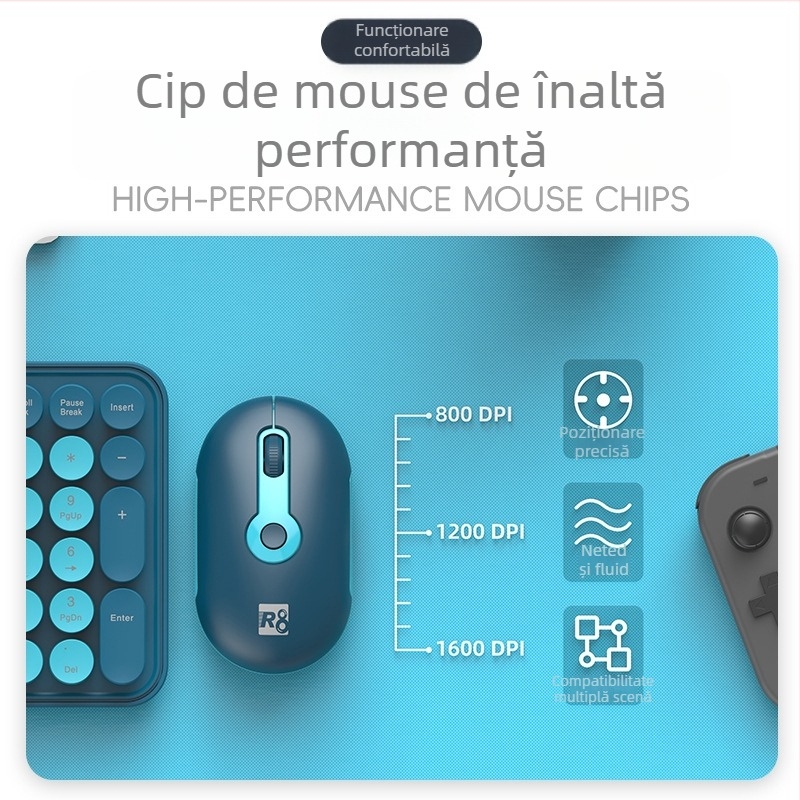 Set de tastatură și mouse wireless R8, conexiune 2.4G, tastatură USB și mouse USB, design ergonomic