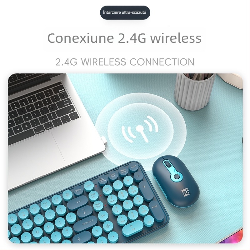 Set de tastatură și mouse wireless R8, conexiune 2.4G, tastatură USB și mouse USB, design ergonomic