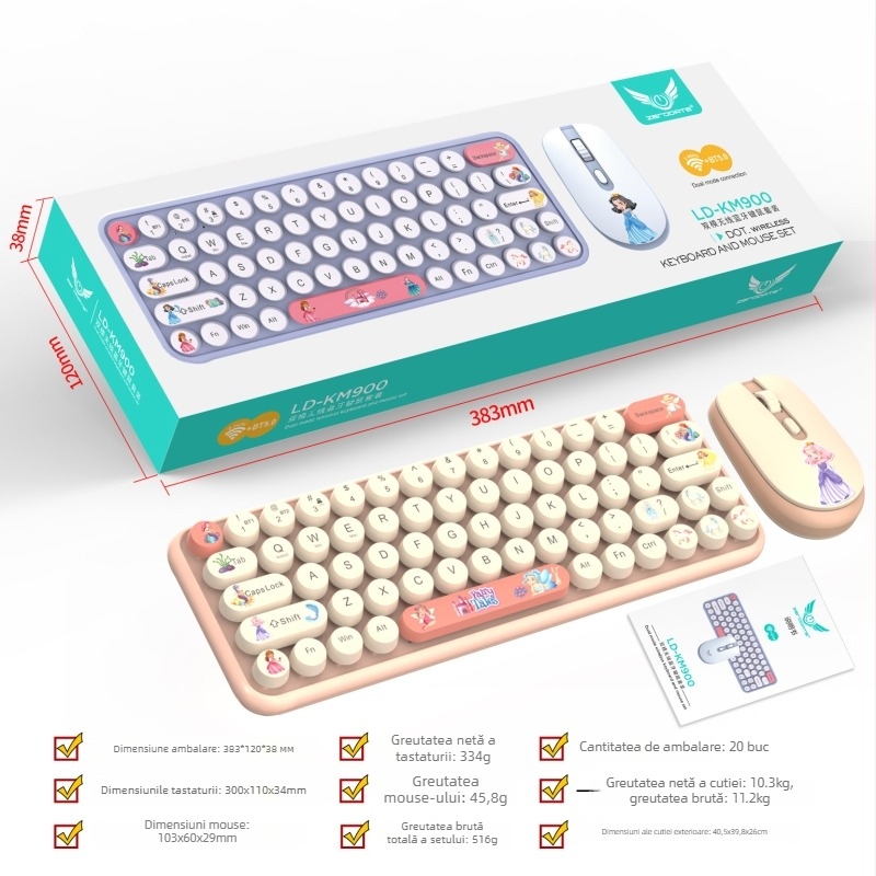 KM900 Set tastatură și mouse fără fir – conectivitate Bluetooth, senzor optic 1600dpi, design ergonomic, impermeabil.