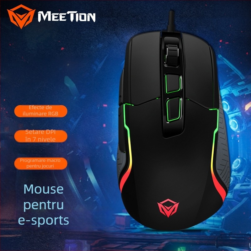 Meetion Mishen G3360 mouse de gaming cu fir RGB, 12000 DPI, 7 taste, ergonomic, 1000 Hz rată de raportare
