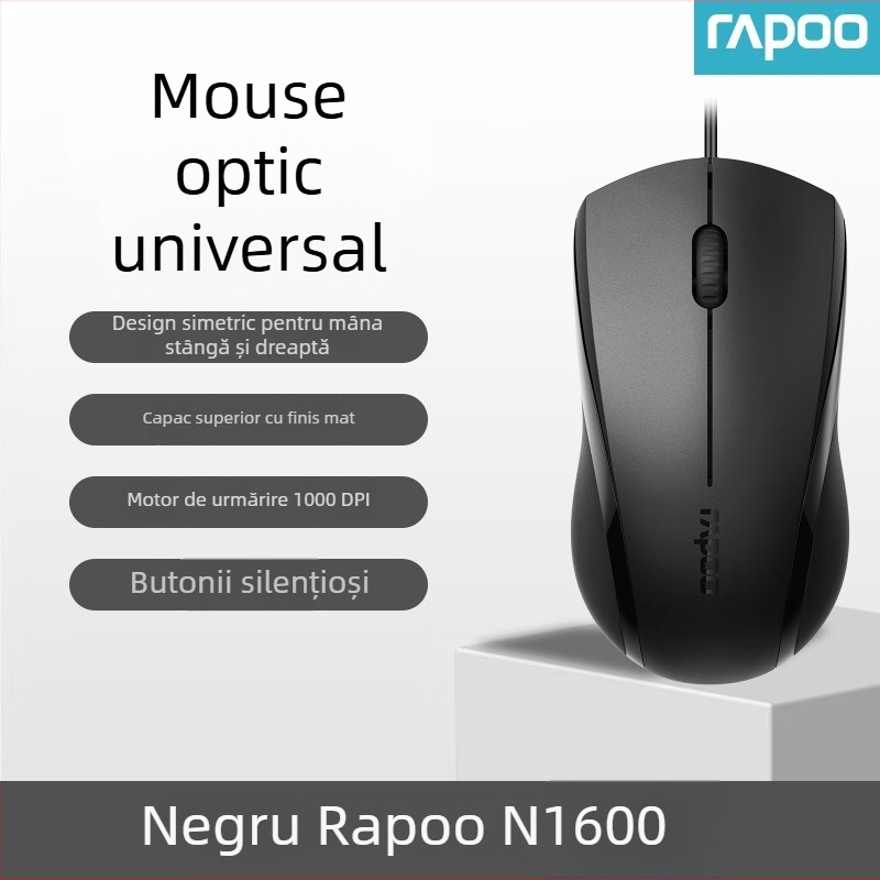 Rapoo N1600 mouse optic, cablat USB, 1000 DPI, 3 butoane, ergonomic