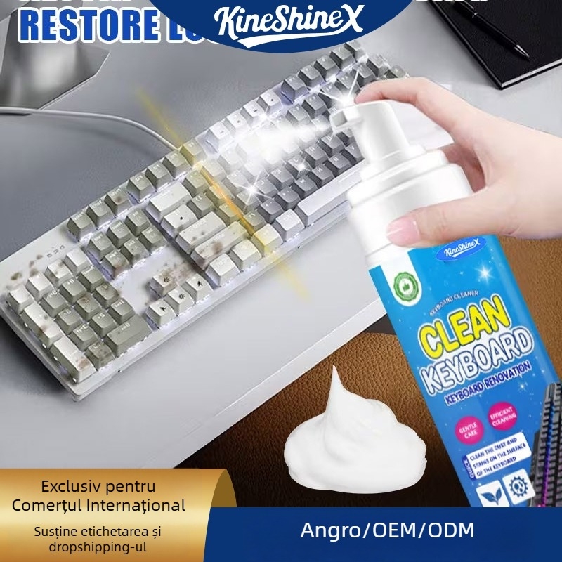 Kineshinex Spumă de curățare pentru tastaturi – pentru tastaturi mecanice și mouse, curățare uscată fără apă, 200 ml