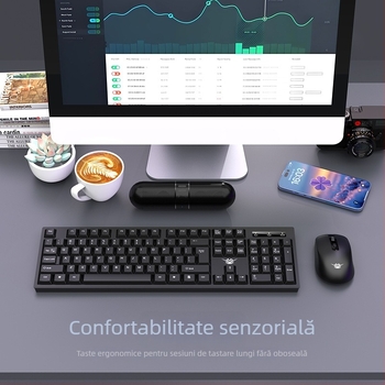 CS300 Set Tastatură și Mouse Wireless Double Flying Dragon — Tastatură și mouse Bluetooth, 1600dpi, ergonomic, rezistent la apă