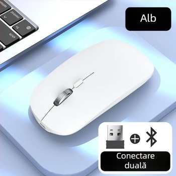 Mouse wireless reîncărcabil cu dual-mode Type-C, funcționare silențioasă, 2.4GHz+Bluetooth, 4 taste, 1600 DPI