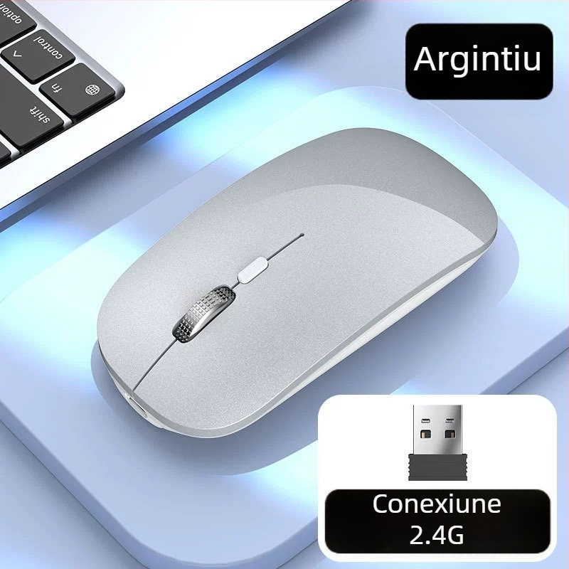 Mouse wireless reîncărcabil cu dual-mode Type-C, funcționare silențioasă, 2.4GHz+Bluetooth, 4 taste, 1600 DPI