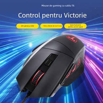 Mouse optic cu fir pentru gaming, DPI 3500, 7 butoane, interfață USB, rotiță de derulare cu patru direcții, design ergonomic