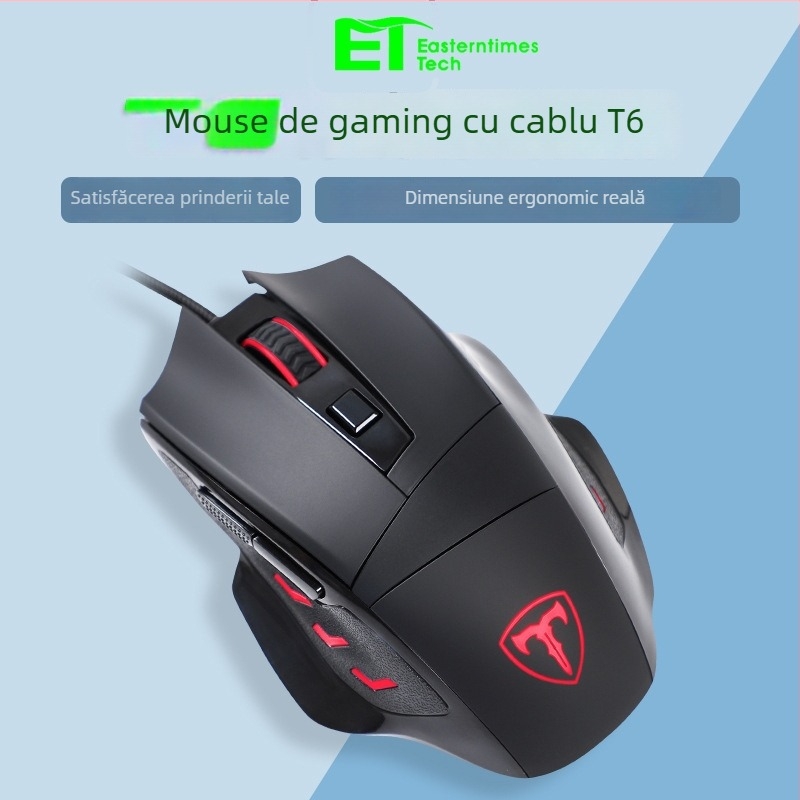 Mouse optic cu fir pentru gaming, DPI 3500, 7 butoane, interfață USB, rotiță de derulare cu patru direcții, design ergonomic
