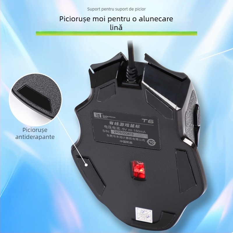 Mouse optic cu fir pentru gaming, DPI 3500, 7 butoane, interfață USB, rotiță de derulare cu patru direcții, design ergonomic