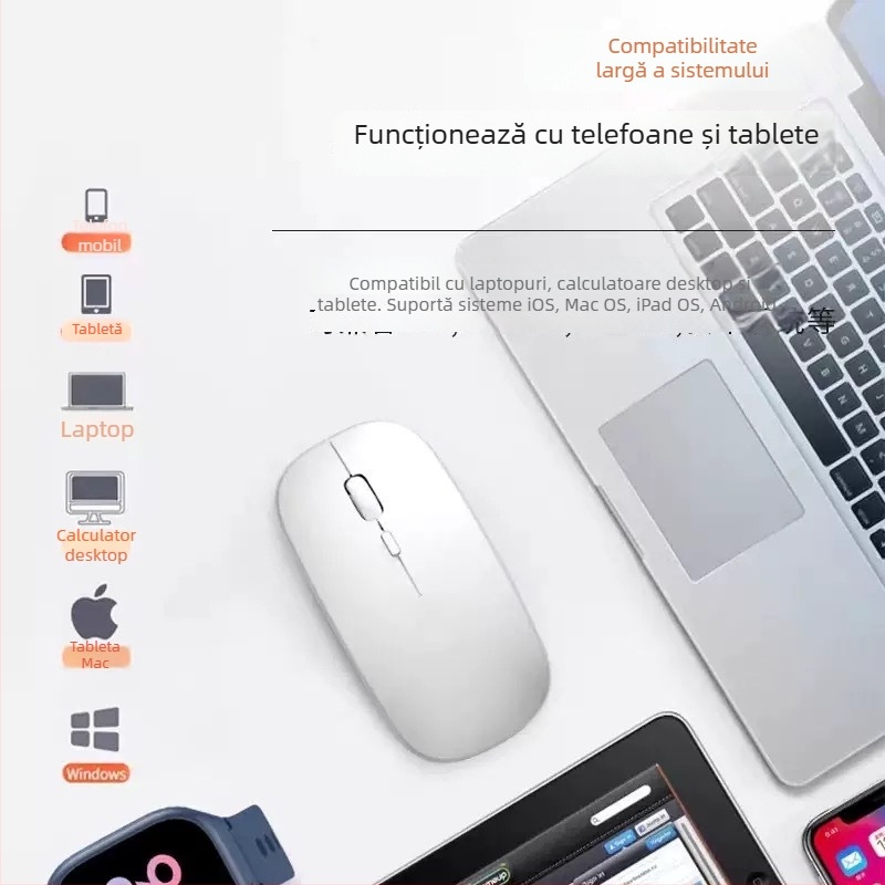 Mouse Bluetooth reîncărcabil cu modul dual, silențios, pentru tablete, desktopuri și laptopuri