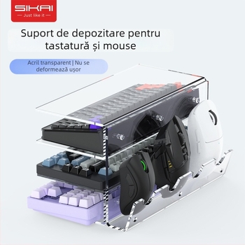 Suport de afișaj pentru tastatură mecanică, cu rafturi multietajate și dulap de depozitare pentru mouse, pentru utilizare pe birou
