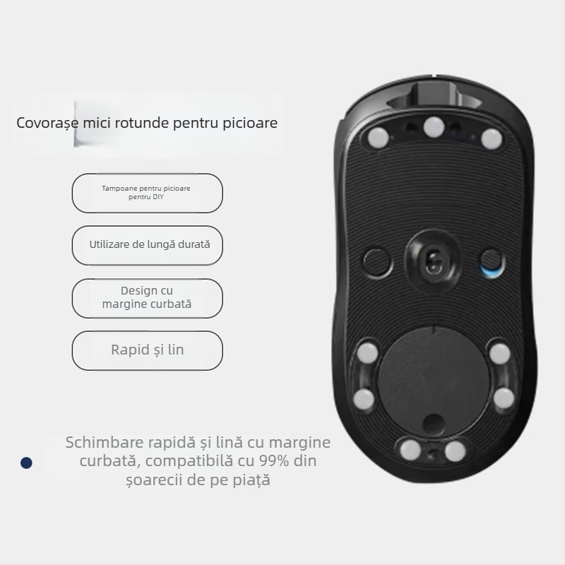 Etichete pentru picioarele mouse-ului din teflon, formă rotundă, pentru toate modelele, anti-alunecare și rezistente la uzură, grosime 0,6 mm (0,8–1,0 mm cu adeziv), lățime 6,5 mm, prelucrare mecanică, proces OEM