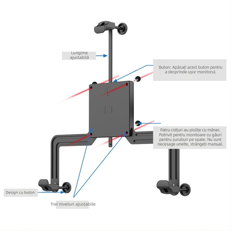 Suport pentru monitor, construcție din fier, cu mecanism de ridicare, compatibil cu monitoare de 17–32 inch, greutate 1 kg