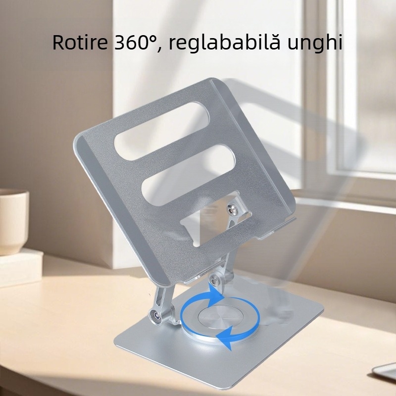 Suport pentru laptop, rotație la 360°, aliaj de aluminiu, potrivire universală, creștere a înălțimii cu disipare termică, model XZC-039
