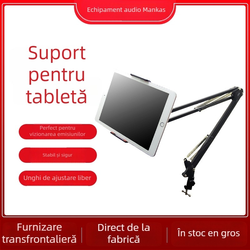 Mankas suport de masă pentru telefon/tabletă, braț metalic cu 360°, braț telescopic pliant, compatibil cu iPad pentru streaming live