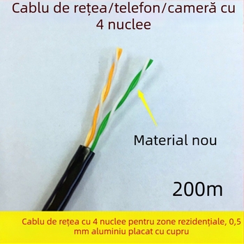 Cablu de rețea cu patru conductori, cu miez de aluminiu acoperit cu cupru, 0,5 mm², 100 Mbps, -30 la 65°C, destinat rețelelor de monitorizare a calculatoarelor