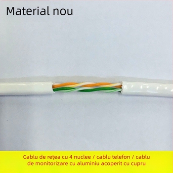 Cablu de rețea cu patru conductori, cu miez de aluminiu acoperit cu cupru, 0,5 mm², 100 Mbps, -30 la 65°C, destinat rețelelor de monitorizare a calculatoarelor