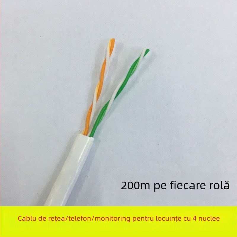 Cablu de rețea cu patru conductori, cu miez de aluminiu acoperit cu cupru, 0,5 mm², 100 Mbps, -30 la 65°C, destinat rețelelor de monitorizare a calculatoarelor