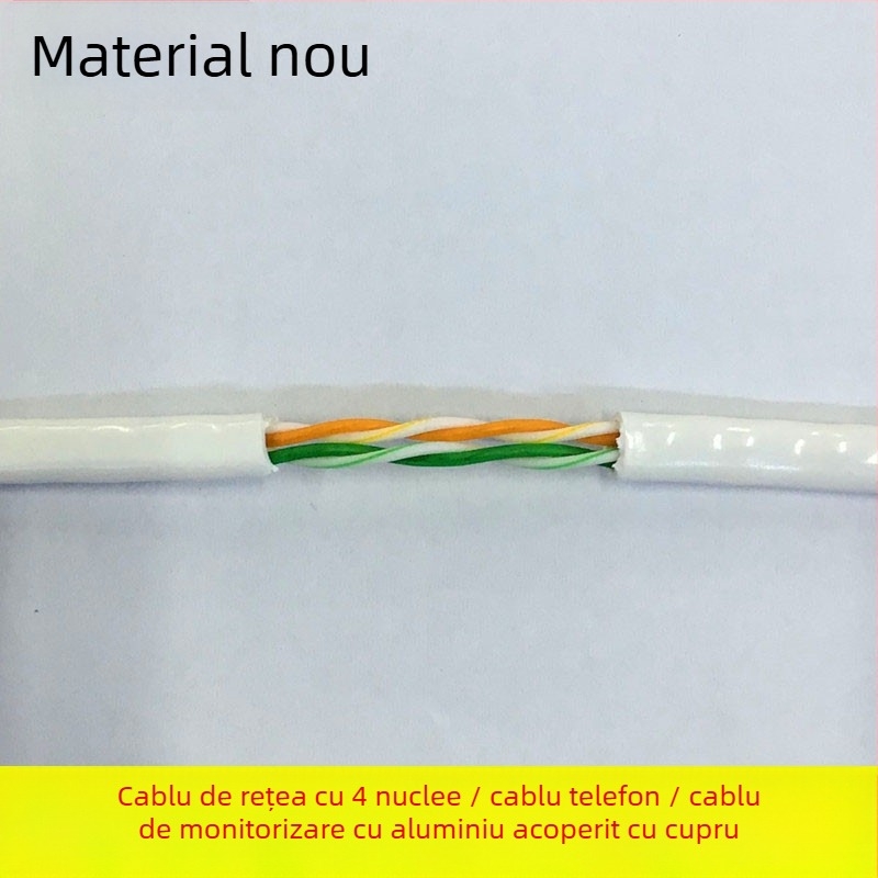 Cablu de rețea cu patru conductori, cu miez de aluminiu acoperit cu cupru, 0,5 mm², 100 Mbps, -30 la 65°C, destinat rețelelor de monitorizare a calculatoarelor