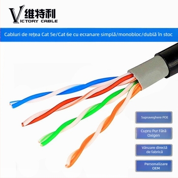 Cablu de rețea exterior UTP, conductor din cupru pur, izolație dublă impermeabilă UV pentru supraveghere video (Transmitere: 100, Interval de temperatură: -20…60°C, Sforță de tracțiune: 100, Rezistență la compresiune: 100)
