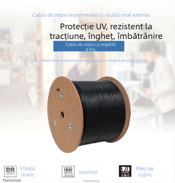 Cablu de rețea exterior UTP, conductor din cupru pur, izolație dublă impermeabilă UV pentru supraveghere video (Transmitere: 100, Interval de temperatură: -20…60°C, Sforță de tracțiune: 100, Rezistență la compresiune: 100)