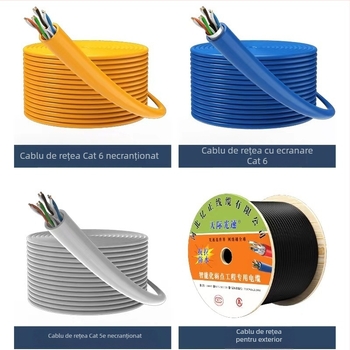 Cablu Ethernet exterior Cat5/6 Gigabit, 8 nuclee, perechi răsucite, impermeabil