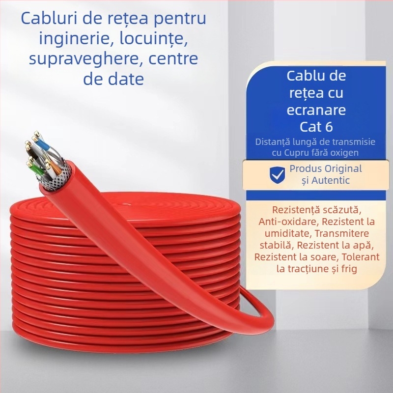 Cablu Ethernet exterior Cat5/6 Gigabit, 8 nuclee, perechi răsucite, impermeabil