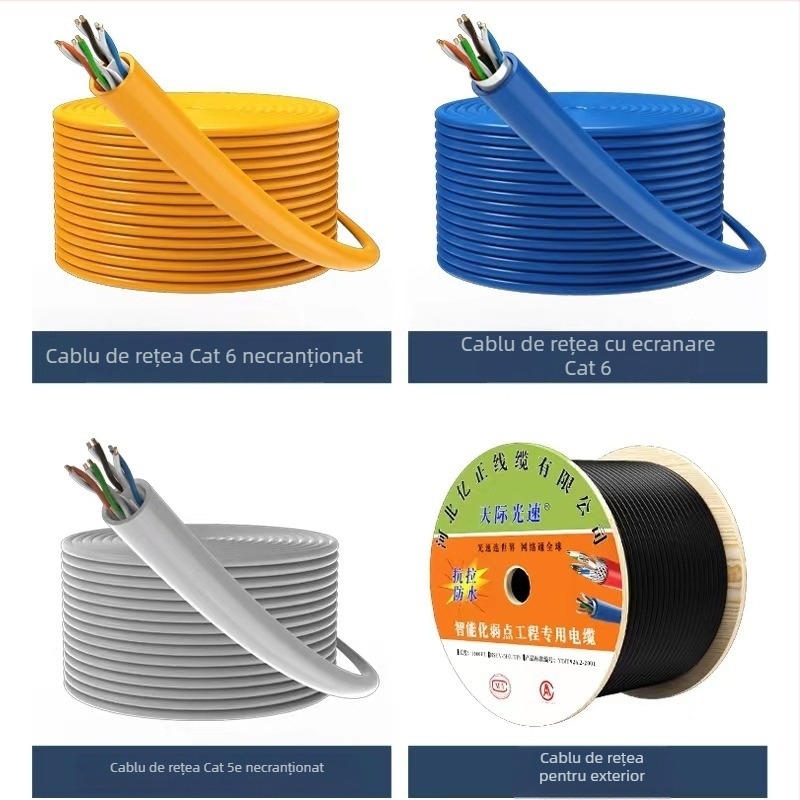 Cablu Ethernet exterior Cat5/6 Gigabit, 8 nuclee, perechi răsucite, impermeabil