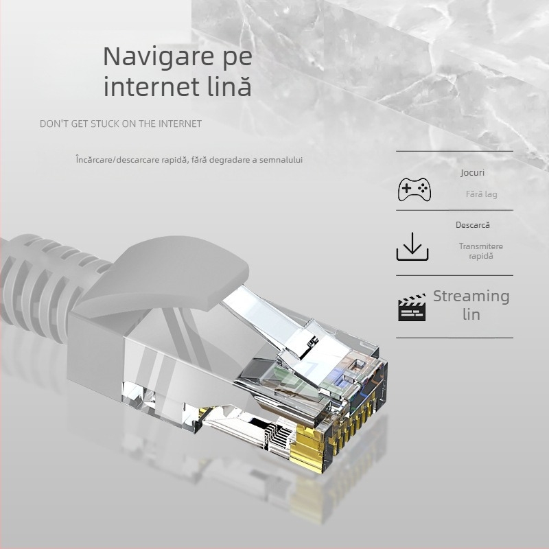 Cablu Ethernet CAT6, RJ-45, 8 nuclee, diametru 5,5, cupru acoperit cu aluminiu (CCA), pentru router, pereche învârtită