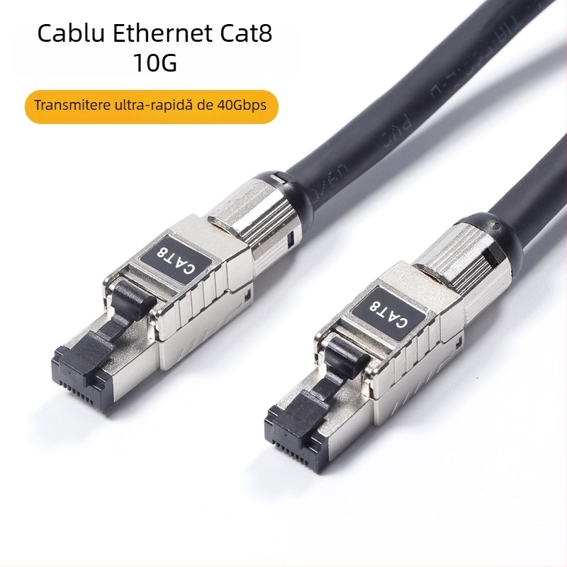Cablu de rețea Cat8 – model cat8, transmisie 40 Gbps, temperatură de lucru 20–65°C, temperatură de depozitare 20–65°C, rezistență la tracțiune 1000, pentru calculatoare și switch-uri