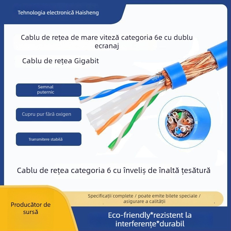 Cablu Cat6 Gigabit Ethernet cu ecranare dublă – exterior pentru supraveghere și rețea PC, cupru fără oxigen