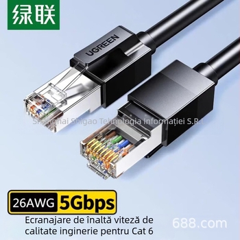 Cablu de rețea Cat6 ecranat, conector RJ-45, 1 Gbps, pereche răsucite cu opt conductori