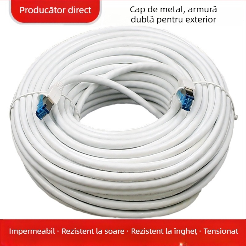 Cablu Ethernet Cat5e exterior, 8 nuclee, conector RJ-45, impermeabil în exterior, 100 Mbps