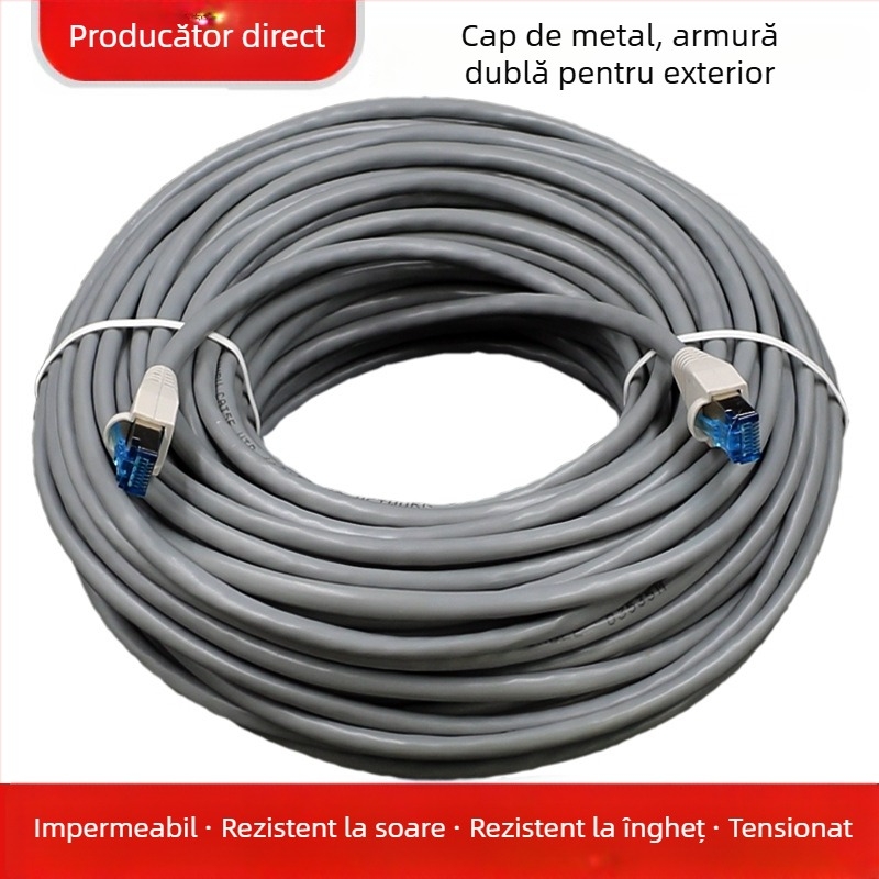 Cablu Ethernet Cat5e exterior, 8 nuclee, conector RJ-45, impermeabil în exterior, 100 Mbps