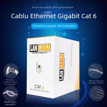 Cablu de rețea Cat6 nearmorat, 8 conductori, RJ-45, cupru fără oxigen, 1000kps