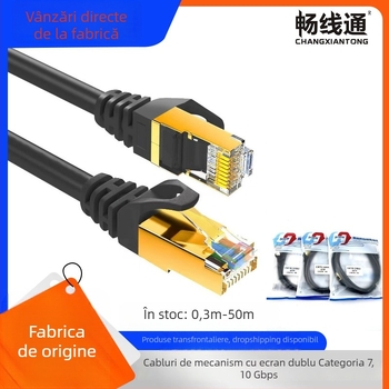 Cablu Ethernet Category 7 dublu ecranat SFTP, conector RJ-45, cupru oxigen-free placat cu aur, utilizare în interior/exterior, 1 Gbps