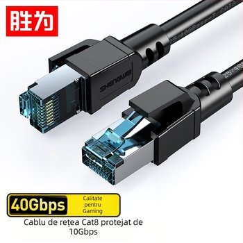 Cablu rețea Cat8 cu conector RJ-45, 40 Gbps, cupru, ecranare dublă