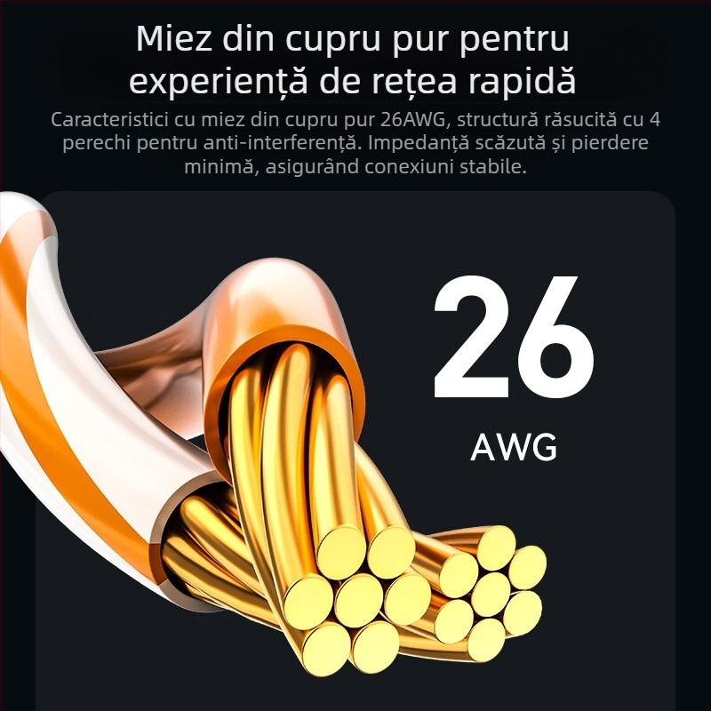 Cablu rețea Cat8 cu conector RJ-45, 40 Gbps, cupru, ecranare dublă