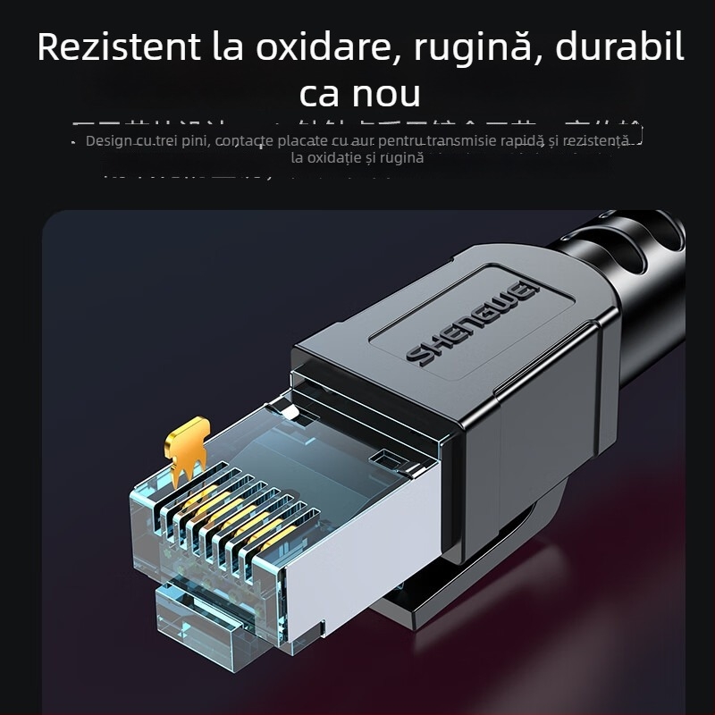 Cablu rețea Cat8 cu conector RJ-45, 40 Gbps, cupru, ecranare dublă