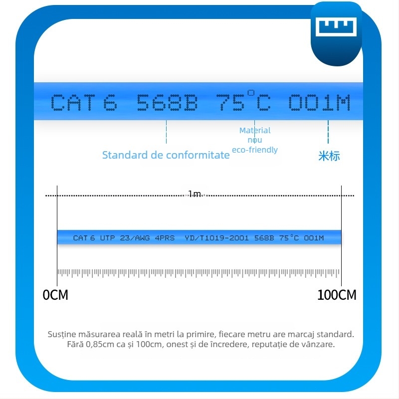 Cablu Ethernet cu patru perechi Cat6/Cat7/Cat8, lungimi personalizate pentru transmisie înaltă viteză, Până la 1 Gbps, -20 la 60 °C, Rezistență la tracțiune 1000 N