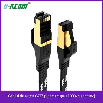 Cablu Ethernet CAT7 plat, ecranat, din cupru pur, 10Gbps, 26 AWG, pentru interior/exterior