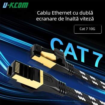 Cablu Ethernet CAT7 plat, ecranat, din cupru pur, 10Gbps, 26 AWG, pentru interior/exterior