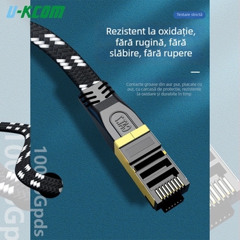 Cablu Ethernet CAT7 plat, ecranat, din cupru pur, 10Gbps, 26 AWG, pentru interior/exterior