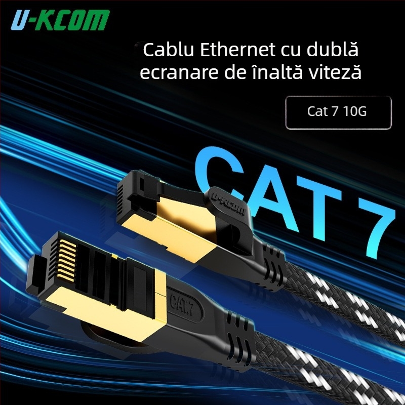 Cablu Ethernet CAT7 plat, ecranat, din cupru pur, 10Gbps, 26 AWG, pentru interior/exterior